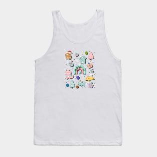 Super cute kittens illustration pattern with rainbow, gifts and snow Tank Top